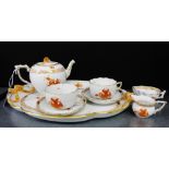 A Herend porcelain cabaret set for two, decorated in the Victorian Rose pattern, comprising