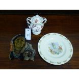 A mixed lot to include a Coalport Indian Tree Coral patterned urn and cover, a Bunnykins plate and a