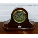 A mahogany and inlaid mantle clock the silvered dial with Arabic numerals, 45 x 25cm