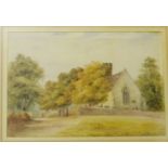 Unknown artist Church Landscape Watercolour, in a glazed gilt wood frame bearing a Loquens Gallery