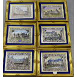 A set of six Royal Delft limited edition porcelain plaques, each in an ornate gilt wood frame,