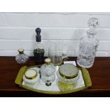 A mixed lot to include a small pewter mounted decanter and stopper, a cut crystal decanter and