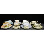 An assortment of eight various cabinet cups and saucers to include Paragon 'Lilac' pattern, Royal