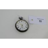 A Victorian London silver cased pocket watch, the enamel dial with Roman numerals and subsidiary