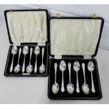 A cased set of six Birmingham silver teaspoons together with a cased set of six Sheffield silver