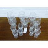 A collection of etched glasses to include six brandy glasses and eight small wine glasses, (14)