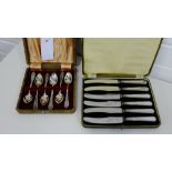 A set of six Sheffield silver handled fruit knives by Viners, together with a set of six 800
