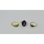 A five stone opal dress ring set in unmarked gold band together with a 9 carat gold dress ring and a