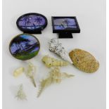 A mixed lot to include three small butterfly wing plaques, together with a small collection of