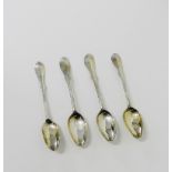 A set of four 19th century Scottish Fiddle pattern silver teaspoons, makers marks for Milne and
