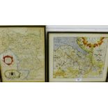 Richard Blome 17th century framed map of The County of Derby, together with a framed Kip Map of '