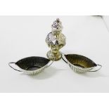 George V silver salts, modelled as twin handled and gadrooned bowls, with makers mark for William