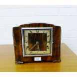 An Art Deco mantle clock, the square dial with Roman numerals, 29 x 23cm