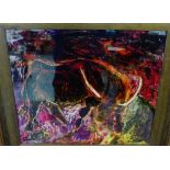 Simon Fraser 'Harvest Bull' Painting on Perspex, in a glazed oak frame, 74 x 67cm