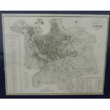 A framed map of Rome in a glazed frame, 82 x 79cm