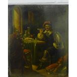A 19th century oil painting on copper panel of a Pipe Smoking Cavalier, unframed and unsigned, 17
