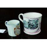 A Sunderland lustre mug, together with a small pearl ware mug inscribed 'remember thy creator in the