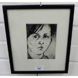 W. Flannigan Artists proof etching, 'Self', signed in pencil, dated '85, in an ebonised glazed