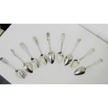 Nine George III Scottish silver fiddle pattern teaspoons, with makers marks for George. C.