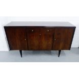 A retro sideboard with a drop leaf single drinks compartment, flanked by two side cupboards, 90 x