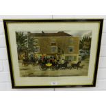 A gilt framed print 'The Birmingham Tally Dash Hoe! Coaches. Passing the Crown at Holloway'