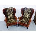 A pair of Parker Knoll wing armchairs, upholstered in brown fabric, 104 x 107cm