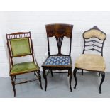Three various mahogany framed side chairs, all with upholstered seat pads, 96 x 45cm (3)