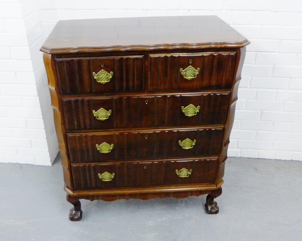 A mahogany chest fitted four long drawers on cabriole legs, 98 x 85cm