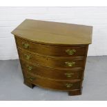 A mahogany bow fronted chest with four long graduating drawers, raised on bracket feet, 70 x 72cm