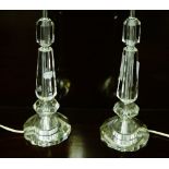 A pair of glass table lamp bases, (2)