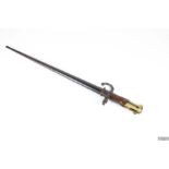 A French 19th Century military bayonet, blade length 52cm, of standard pattern with wood and brass