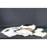 A quantity of lace trimmings, including Maltese and broderie anglaise; a pair of kid leather gloves;