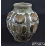 Glynn Colledge for Denby - A stoneware vase painted with stylised leaf motifs, facsimile signature