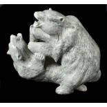 Canadian Iniuit greenstone carving of two bears, 15cm high