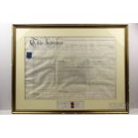 A large framed indenture, dated 1860, between Joseph Drown Rigby and Baldwin...