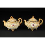 Two miniature Noritake teapots, enamelled in high relief with reserves of roses