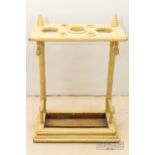 A cream painted turned wood hall stick stand, 54.5cm high