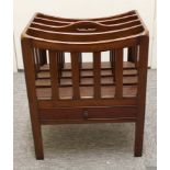 A small size mahogany Canterbury, four section with drawer beneath on square section legs, 51 x 42cm
