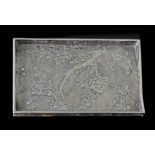 Wang Hing 90 standard silver card tray, rectangular on four stepped feet, the tray decorated with