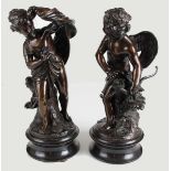 A pair of 19thC patinated bronze figures, c1860, well modelled and cast as Cupid with arrows and