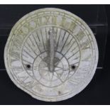 A lead sundial inscribed Tempus Fugit 20th C 15.5 cm diameter