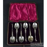 A set of six Dutch white metal teaspoons, first quality standard, of apostle type, in fitted case;