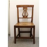 An elm side chair, with lyre back splat and solid seat, 88cm high