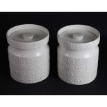 Susan Williams - Ellis for Portmerion Pottery, two Totem series large storage jars in the white,