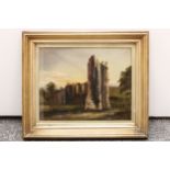 A. Morris - ruins of an abbey, oil on canvas, dated 1915, 37 x 29cm approx.