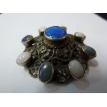 An antique Austrian black and white opal and silver brooch, c1900