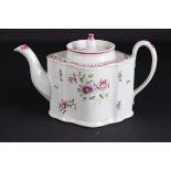 Newhall Porcelain teapot and cover, pattern N298, painted in famille colours with floral sprays on a