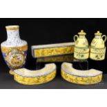 Three Continental majolica flower bricks, probably Portuguese, two demi-lune and one of