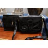 A vintage black leather handbag, with black leather folding wallet,another black leather handbag (3)