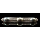 A striking and large Edwardian diamond, blister pearl and platinum brooch, c1910, the three slightly